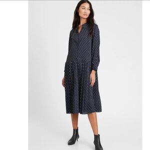 Banana Republic Tokyo Collection Navy Dot Midi Shirt Dress S